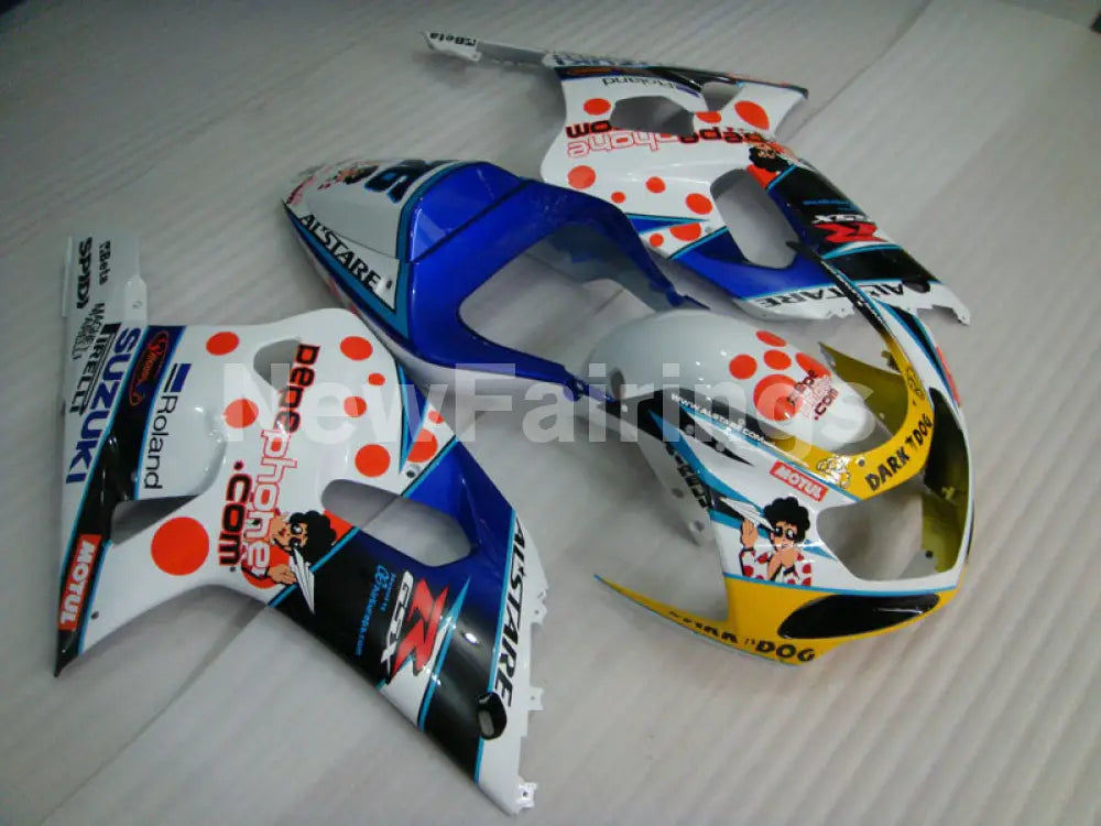 White and Blue Yellow Dark Dog - GSX-R600 01-03 Fairing Kit